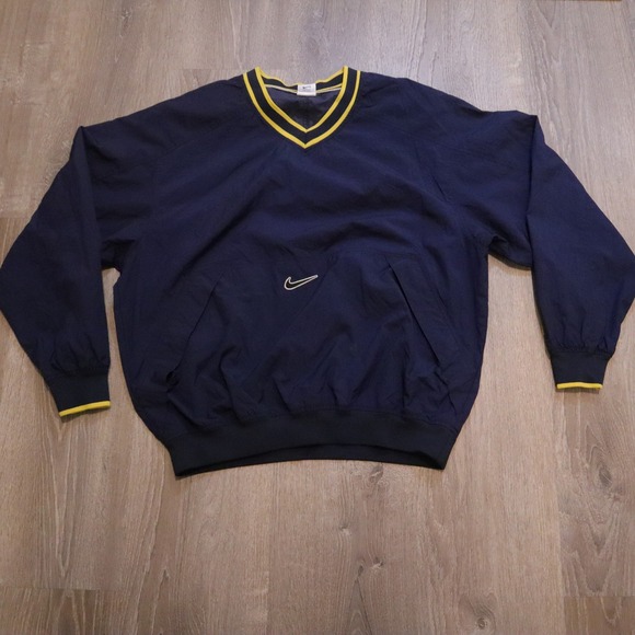 Nike Other - 90's y2k Nike V Neck Pullover Windbreaker Navy Yellow Logo‎ Mens Large L